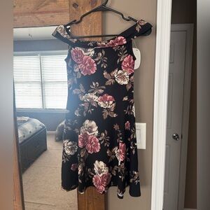 Floral Off-Shoulder Black Dress